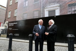 Repro Free: Thursday 15th September 2016. President of Ireland Michael D. Higgins visited Dublin City Council's Tenement Museum Dublin Project, 14 Henrietta Street. Pictured is peter Brannigan former resident born in the basement of 14 Henrietta Street in 1939 with President of Ireland Michael D. Higgins. Picture Jason Clarke